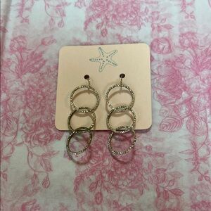 Sparkly silver Tone Triple Hoop Drop Earrings - Women Jewelry